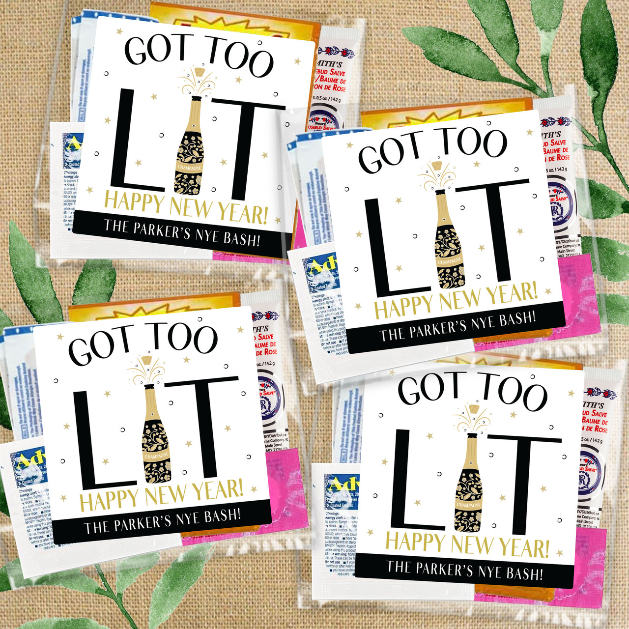 Got Too Lit New Years Eve Custom Hangover Kit Favor Labels